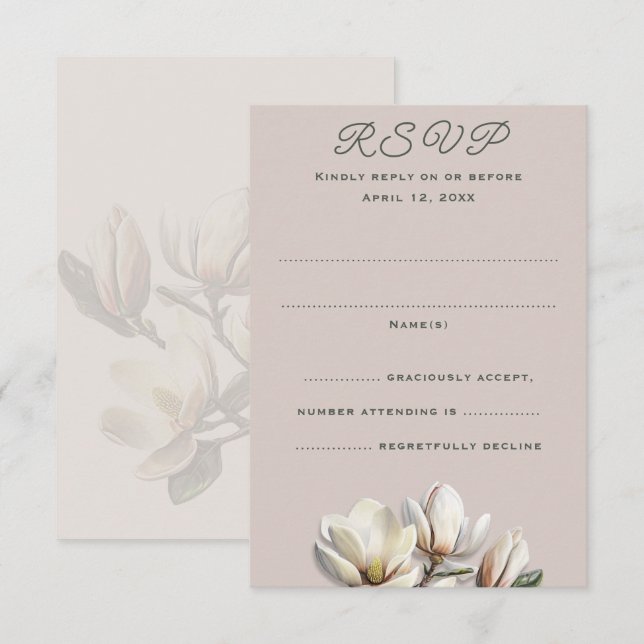 Tarjetas de respuesta vertical del Boda Magnolia d (Anverso / Reverso)