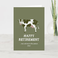 Tarjetas de retiro felices | Vaca de pastura rústi