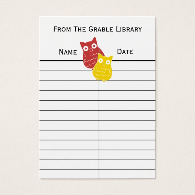 Tarjetas de retorno de libros rojas y amarillas (Frente)