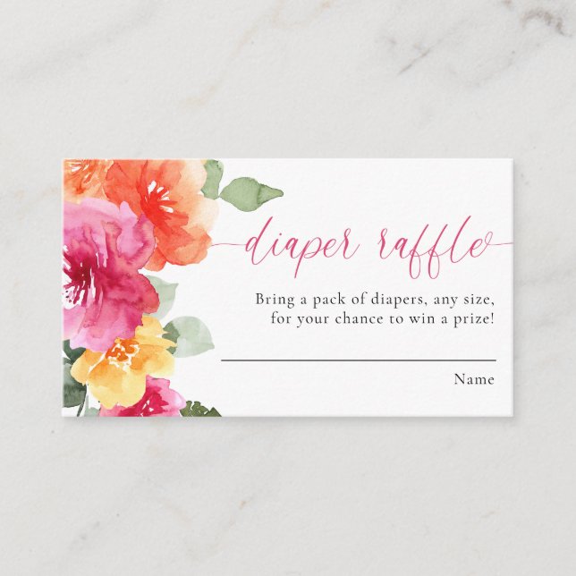 Tarjetas de rifa de pañal chica ducha de bebé flor (Anverso)