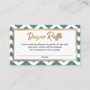 Tarjetas de rifa de pañales Chevron en azul turque