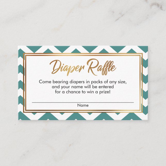 Tarjetas de rifa de pañales Chevron en azul turque (Anverso)