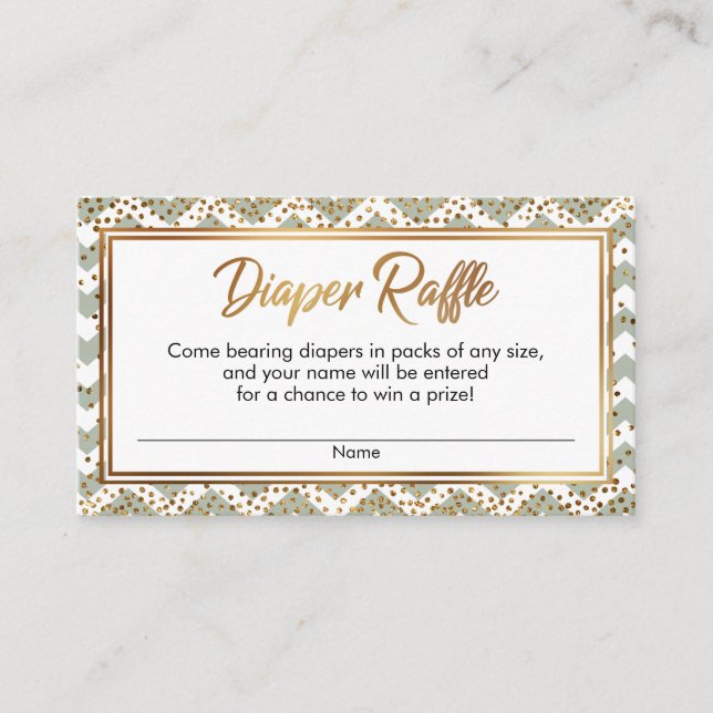 Tarjetas de rifa de pañales con Chevron de Sage y  (Anverso)