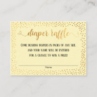Tarjetas de rifa de pañales con confeti dorado y l
