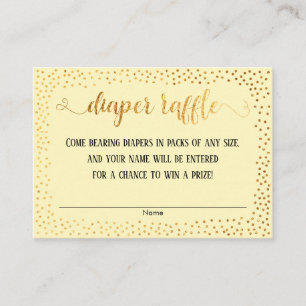 Tarjetas de rifa de pañales con confeti dorado y l