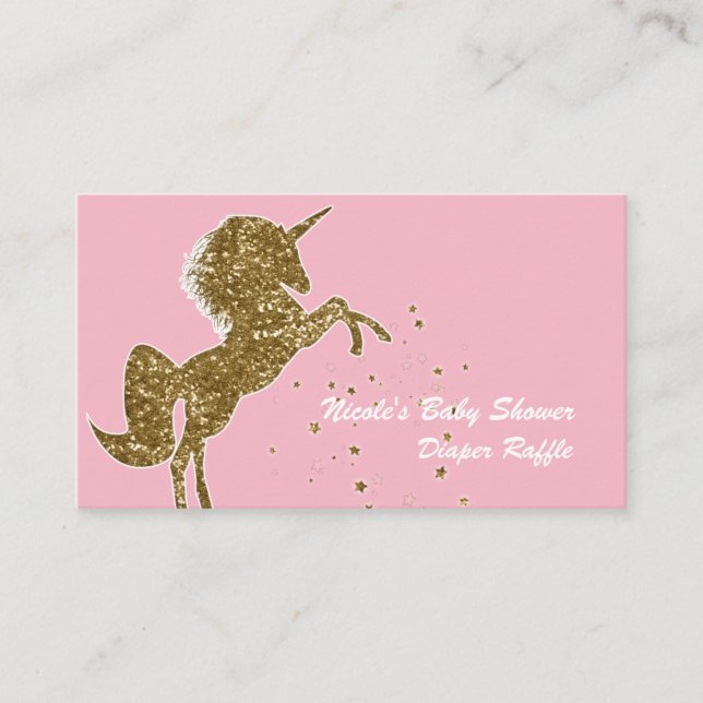 Tarjetas de rifa de pañales de unicornio con brill (Anverso)