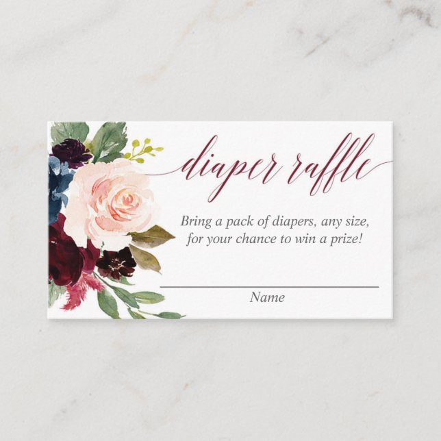 Tarjetas de rifa de pañales florales azul de la ma (Anverso)