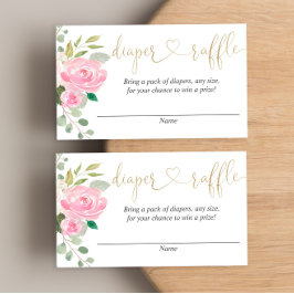Tarjetas de rifa de pañales florales rosadas y dor
