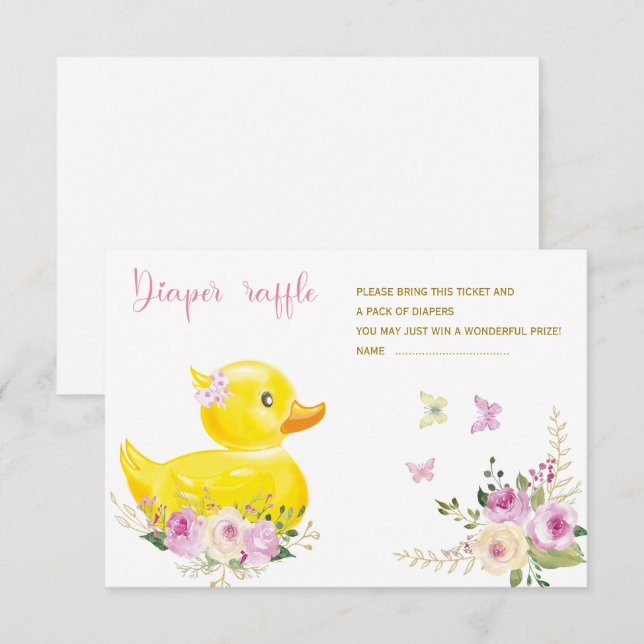 Tarjetas de rifa de patito de goma de niña (Anverso / Reverso)
