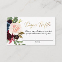 Tarjetas de rifa floral de pañales de oro de color
