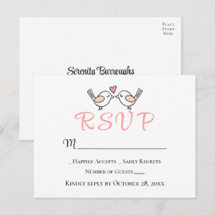  Tarjetas de RSVP Bodas Pájaros de Amor Rosados Pá