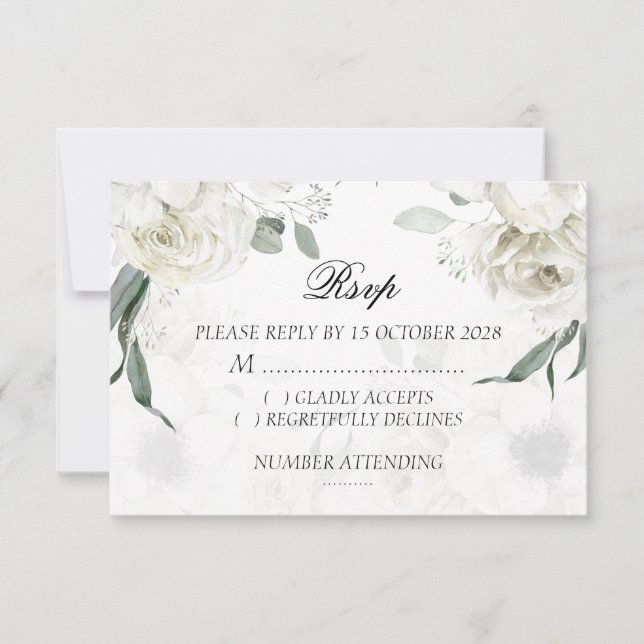 Tarjetas de RSVP Botánicas de Floral Blanco para B (Anverso)