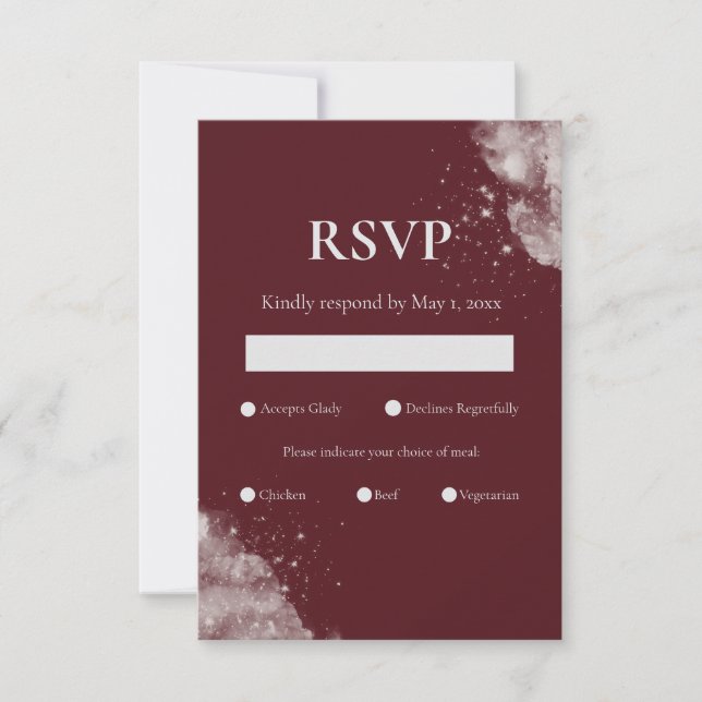 Tarjetas de RSVP Celestial Burgundy Starlight (Anverso)