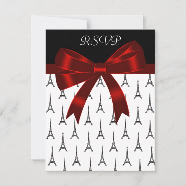 Tarjetas de RSVP con la Torre Eiffel y Lazo Rojo (Anverso)