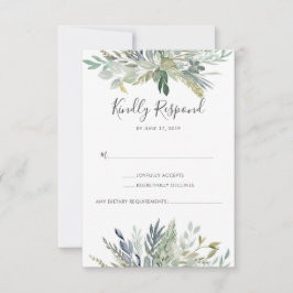 Tarjetas de RSVP de acuarela de follaje verde