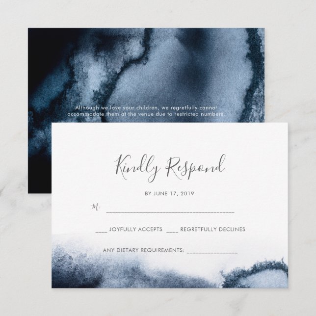 Tarjetas de RSVP de acuarela negra tinta (Anverso / Reverso)