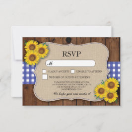 Tarjetas de RSVP de arpillera de boda en madera rú