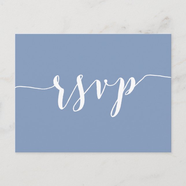 Tarjetas de RSVP de boda azul polvoriento modernas (Anverso)