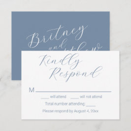 Tarjetas de RSVP de boda azules polvorientas minim