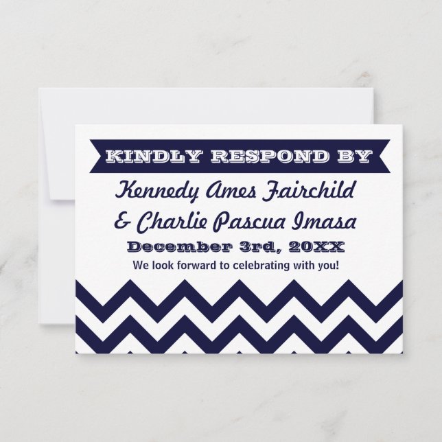 Tarjetas de RSVP de boda Chevron (Anverso)