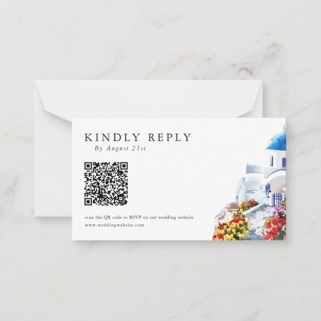 Tarjetas de RSVP de boda con código QR de ilustrac (Anverso)