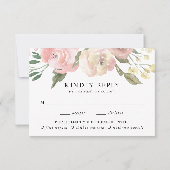 Tarjetas de RSVP de boda con elección de comida Su (Anverso)