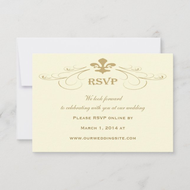Tarjetas de RSVP de Boda con Fleur de Lis de Oro A (Anverso)