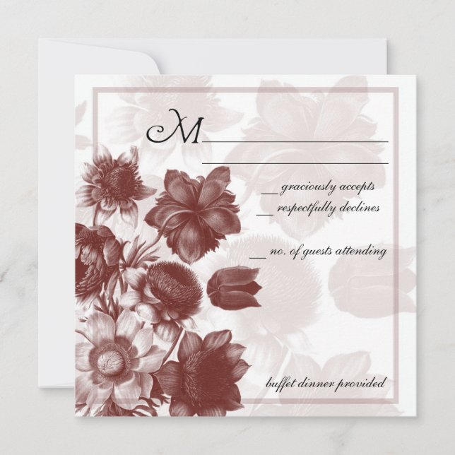 Tarjetas de RSVP de boda con flores elegantes gran (Anverso)
