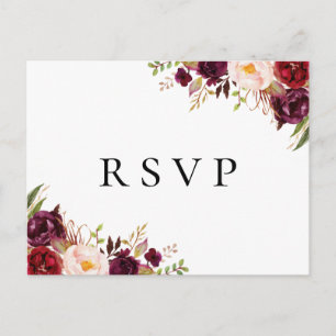 Tarjetas de RSVP de boda con flores rosadas y mars