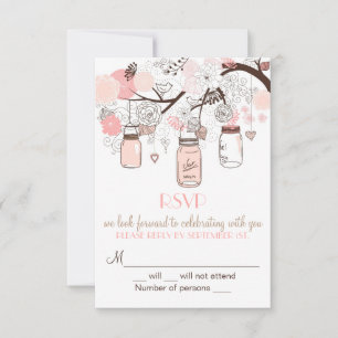 Tarjetas de RSVP de boda con frascos mason rosados