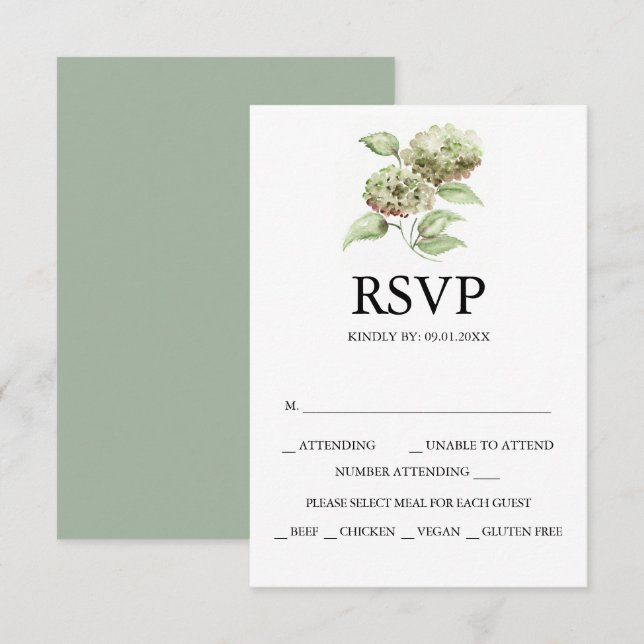 Tarjetas de RSVP de boda con Hortensias (Anverso / Reverso)
