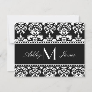 Tarjetas de RSVP de boda con monograma de damasco 