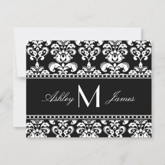 Tarjetas de RSVP de boda con monograma de damasco