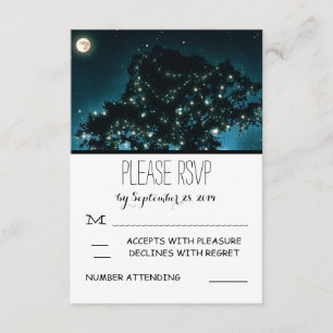 Tarjetas de RSVP de boda de árbol con luces noctur