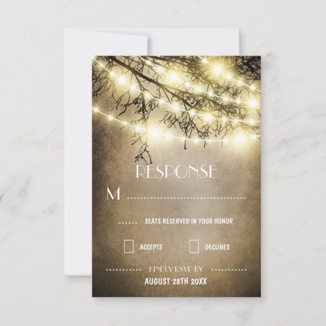 Tarjetas de RSVP de boda de árbol rústico de campo (Anverso)