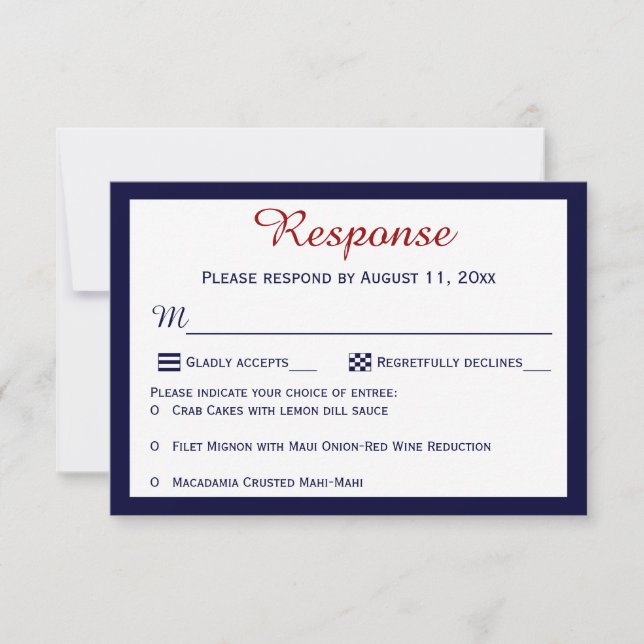 Tarjetas de RSVP de boda de banderas marítimas azu (Anverso)