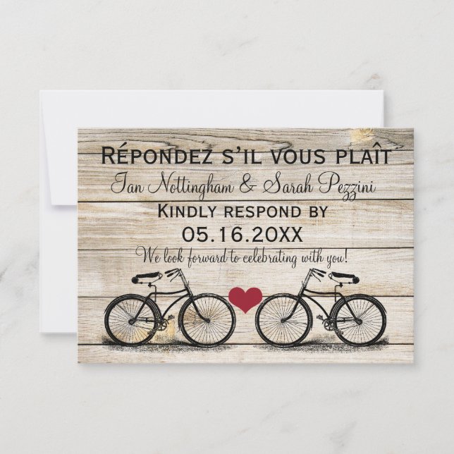 Tarjetas de RSVP de Boda de Bicicleta Antiguas (Anverso)