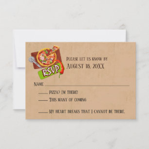 Tarjetas de RSVP de boda de diversión, amor y pizz