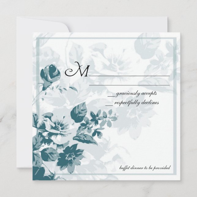 Tarjetas de RSVP de boda de flores elegantes azul  (Anverso)