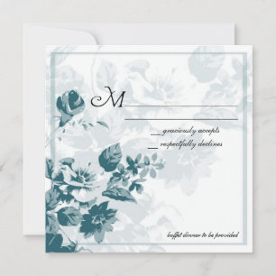 Tarjetas de RSVP de boda de flores elegantes azul 