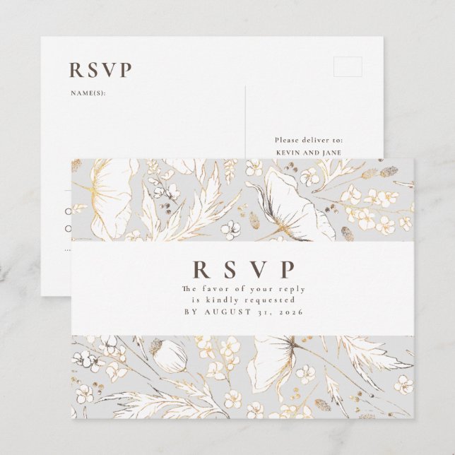 Tarjetas de RSVP de boda de flores silvestres dibu (Anverso / Reverso)