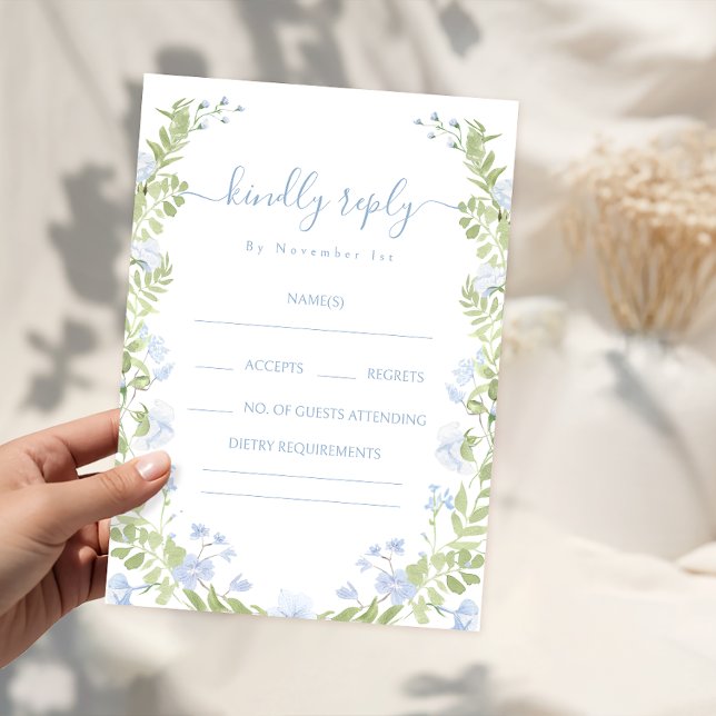Tarjetas de RSVP de boda de flores verdes azul cla (Subido por el creador)