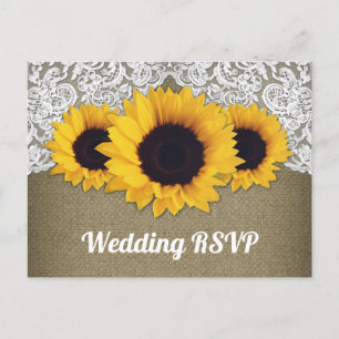 Tarjetas de RSVP de boda de girasol con arpillera