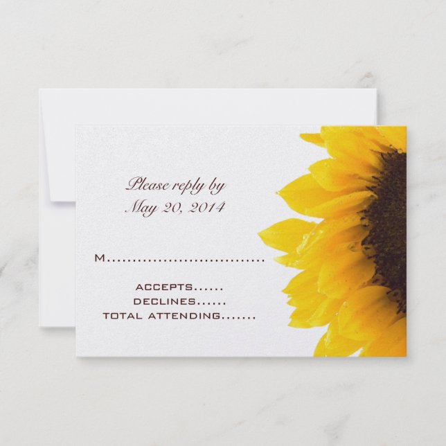 Tarjetas de RSVP de boda de girasol marrón amarill (Anverso)