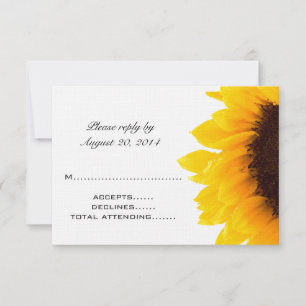 Tarjetas de RSVP de boda de girasol negro amarillo