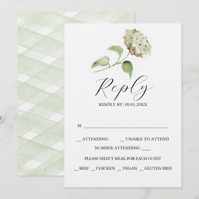 Tarjetas de RSVP de Boda de Hortensias Imprimibles (Anverso / Reverso)
