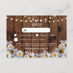 Tarjetas de RSVP de boda de madera rústica con flo