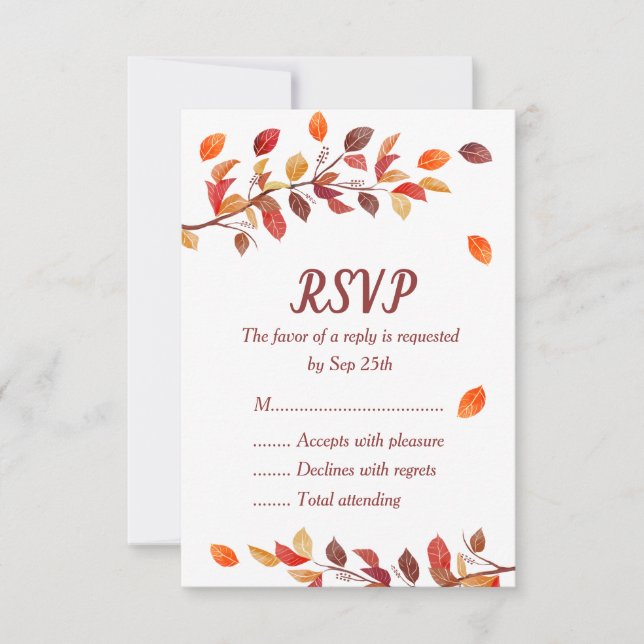Tarjetas de RSVP de Boda de Otoño Hojas Caídas (Anverso)