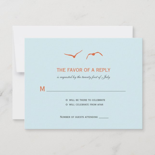 Tarjetas de RSVP de boda de palomas de amor - Azul (Anverso)