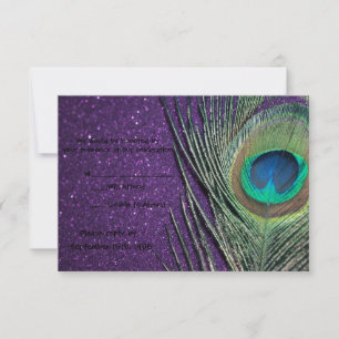 Tarjetas de RSVP de boda de pavo real púrpura bril